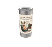 Gracioso Solo quiero acariciar a mi gato y ver programas de asesinato 3 Vaso térmico de acero inoxidable de doble pared