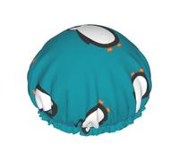 Graciosos Pingüinos Lindos Azul Gorro de ducha, gorro de dormir, gorro de baño elástico impermeable de doble capa, gorro de baño reutilizable