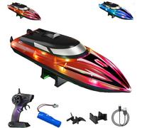 Graddi Aquablaze, 2.4GHz Remote Control Racing Boats with LED Lights, Self-Righting Waterproof Electric Fast Speed Boat, Long Battery Life, Low Battery Alert, Out of Distance Alert (red/ 1*battery)