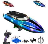 Graddi Aquablaze, 2.4GHz Remote Control Racing Boats with LED Lights, Self-Righting Waterproof Electric Fast Speed Boat, Long Battery Life, Low Battery Alert, Out of Distance Alert (blue/ 3*battery)