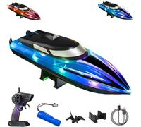 Graddi Aquablaze, 2.4GHz Remote Control Racing Boats with LED Lights, Self-Righting Waterproof Electric Fast Speed Boat, Long Battery Life, Low Battery Alert, Out of Distance Alert (blue/ 1*battery)