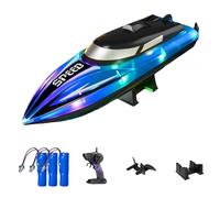 Graddi Aquablaze, 2.4GHz Remote Control Racing Boats with LED Lights, USB Rechargeable, 200 Mins Long Battery Life, Low Battery & out of Distance Alert (Blue-3 Battery)