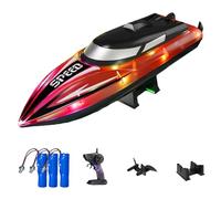 Graddi Aquablaze, 2.4GHz Remote Control Racing Boats with LED Lights, USB Rechargeable, 200 Mins Long Battery Life, Low Battery & out of Distance Alert (Red-3 Battery)