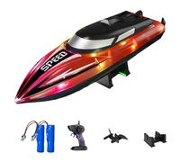 Graddi Aquablaze, 2.4GHz Remote Control Racing Boats with LED Lights, USB Rechargeable, 200 Mins Long Battery Life, Low Battery & out of Distance Alert (Red-2 Battery)