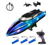 Graddi Aquablaze, 2.4GHz Remote Control Racing Boats with LED Lights, USB Rechargeable, Self-Righting Waterproof Design, 200 Min Runtime, Adjustable Speed & Low Battery Alert (Blue-3 Battery)