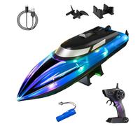 Graddi Aquablaze, 2.4GHz Remote Control Racing Boats with LED Lights, USB Rechargeable, Self-Righting Waterproof Design, 200 Min Runtime, Adjustable Speed & Low Battery Alert (Blue-1 Battery)
