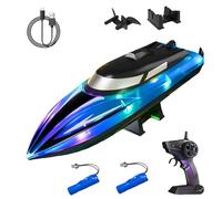 Graddi Aquablaze, 2.4GHz Remote Control Racing Boats with LED Lights, USB Rechargeable, Self-Righting Waterproof Design, 200 Min Runtime, Adjustable Speed & Low Battery Alert (Blue-2 Battery)