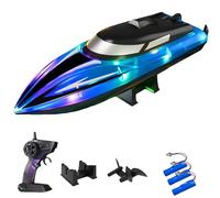 Graddi Aquablaze, 2.4GHz Remote Control Racing Boats with Transparent Colorful LED Lights, Rechargeable, Low Battery Warning, Self-Righting Waterproof Design, Adjustable Speed (2 Battery,Blue)