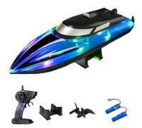 Graddi Aquablaze, 2.4GHz Remote Control Racing Boats with Transparent Colorful LED Lights, Rechargeable, Low Battery Warning, Self-Righting Waterproof Design, Adjustable Speed (3 Battery,Blue)