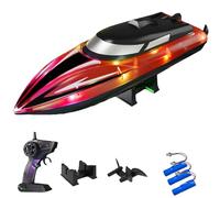 Graddi Aquablaze, 2.4GHz Remote Control Racing Boats with Transparent Colorful LED Lights, Rechargeable, Low Battery Warning, Self-Righting Waterproof Design, Adjustable Speed (3 Battery,Red)