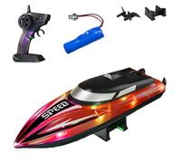 Graddi Aquablaze, Barco de Carreras con Control Remoto de 2,4 GHz con Luces LED, batería Recargable, Aviso de batería Baja, reinicio con un Solo botón, Casco Impermeable (Red-1 Battery)