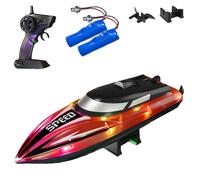 Graddi Aquablaze, Barco de Carreras con Control Remoto de 2,4 GHz con Luces LED, batería Recargable, Aviso de batería Baja, reinicio con un Solo botón, Casco Impermeable (Red-2 Battery)