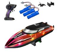 Graddi Aquablaze, Barco de Carreras con Control Remoto de 2,4 GHz con Luces LED, batería Recargable, Aviso de batería Baja, reinicio con un Solo botón, Casco Impermeable (Red-3 Battery)