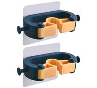 GRADENEVE Colgador de Trapeador Organizador Ahorra Espacio Montado Pared sin Perforaciones, Soporte Abs Azul 2 Piezas para Fregona y Escoba para Uso en Baño