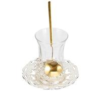 GRADENEVE Juego de Tazas de Té y Café Vintage de Vidrio Resistente al Choque Térmico, Color Plateado, 3 Piezas con Platillos y Cuchara, para Hogar, Restaurante y Uso Diario