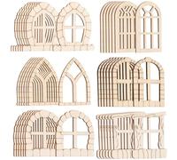 GRADENEVE Puertas y Ventanas de Hadas para Jardín de Madera Natural sin Terminar, Mini Accesorios de Bricolaje para Decoración en Miniatura, Pack de 50 Unidades para Casa de Hadas y Árboles