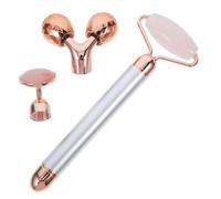 GRADENEVE Rodillo Facial Eléctrico de Jade Natural Rodillo de Cuarzo Rosa, Masajeador Facial Portátil para Cuidado Piel, Alivio de Hinchazón y Migraña, Kit de Herramientas para Masaje