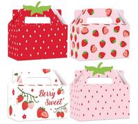 GRADESIN 24 cajas de regalo de fresa para caramelos, caja plegable de papel para primavera, verano, bayas, primer cumpleaños, baby shower, suministros de decoración de fiesta de frutas, 6.3 x 3.2 x