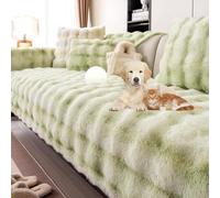 Gradient Color Plush Couch Cover Sofa Cover L Shape with Non-Slip Bottom Super Soft Warm Couch Slipcover for Dogs 1-4 Seats Sofa Seat Cover Wear-Resistant Washable,Pink,70*90cm/27.6*35.4in(Green,90*18