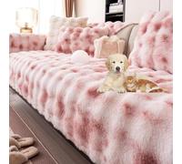 Gradient Color Plush Couch Cover Sofa Cover L Shape with Non-Slip Bottom Super Soft Warm Couch Slipcover for Dogs 1-4 Seats Sofa Seat Cover Wear-Resistant Washable,Pink,70*90cm/27.6*35.4in(Pink,110*21