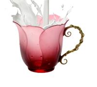 Gradient Glass Coffee Mug - Floral Drinkware, Petal Shape Aesthetic Cup with Vine Handle | Handmade Flower Design Mug for Water, Juice, Tea, Home, Cafe, Birthday, Gift, Christmas