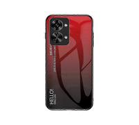 (Gradient Red Black) For OnePlus Nord 2T 5G Shockproof Gradient Color Tempered Glass Case Hard PC Soft TPU Frame Cover Protector w