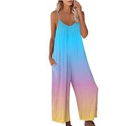 Gradient Sling Mono Mujer Verano Casual con Bolsillos Cuello en V Sin Mangas Largas Baggy Oversize, Azul cielo., S