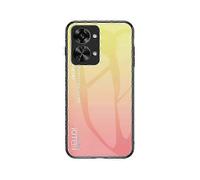 (Gradient Yellow) For OnePlus Nord 2T 5G Shockproof Gradient Color Tempered Glass Case Hard PC Soft TPU Frame Cover Protector w