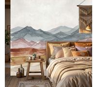 Gradiente Paisaje Desértico Papel Pintado Panorámico 400x280cm, Arte Minimalista En Acuarela Papel Pintado De Seda, Grandes Murales Para Salón Sala De Estar Estudio Decoración, Marrón