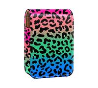 Gradiente Rosy Green Blue Pink Leopard Pattern Lip Gloss Holder Estuche portátil Mini Lipstick Storage Box Travel Lipstick Organizer Case with Mirror for Women, Varios colores, 9.5x2x7 cm/3.7x0.8x2.7 in