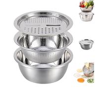 Gradientiscolor Germany Multifunctional Tainless Steel Basin, Beaccustomed Germany Multifunctional stainless steel basin, 3 In 1 Vegetable Cutter With Drain Basket Stainless Steel Basin (24cm/9.44in)