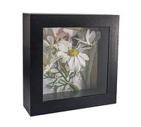 GraduatePro Marco 3D para Objetos 15x15cm Cristal Profundidad Foto Caja Negro Madera con Soporte Sobremesa Colgar Pared Decoración