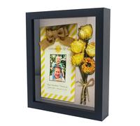 GraduatePro Marco 3D para Objetos 23x28cm Cristal Profundidad Foto Caja Negro Madera con Soporte Sobremesa Colgar Pared Decoración