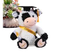 Graduation Cow Plush Toy - PP Cotton 23x24x18cm 9 Inch Short Plush with Cap Diploma Ribbon Single Piece Gift Decor - Cartoon Collectible Stuffed Animal - Friends Family Present