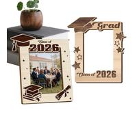 Graduation Frame - 15 x 16,8 cm Wooden Keepsake, Star Style | Class Ornament, Bachelor Hat Desktop Display Standing Protection High School University Students Bookshelf Living Room