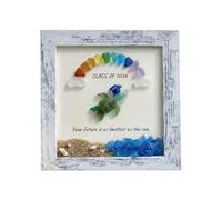 Graduation Keepsake | 17 x 17 cm Sea Glass Desktop Decoration |Artistic Handmade Picture Frame Desk Ornament | For Siblings Friends Classmates Collectors Beach House Home Office Living Room Bedroom