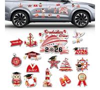 Graduation Magnet Set, Cruise Door Decor, 16 Piece Waterproof 2026 Grad Fridge Stickers with Strong Magnetic System, Sturdy Celebration Display Kit, Festive School Party Design, Home Car Use