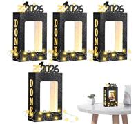 Graduation Photo Box - 4 Pieces Table Decor with LED Light Graduate Photo Frame Display Set, LED Memory Photos Box Decoration for Siblings Friends Classmates Bedroom Study Nightstand Bedside