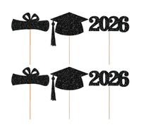 Graduation Toppers - Selecciones de ramo decorativas, rellenos de pastel de celebración | 2026 Tema Glitter Papel Diseño Construcción ligera, Decoración de la pantalla de postres, Ceremonia Escolar