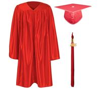 GraduationMall 2025 Preescolar Graduación Toga y Birrete Brillante para Niños Jardín de Infancia Niño Niña Regalo Rojo 27(107-114cm)