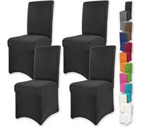 Gräfenstayn 4 pcs Fundas para sillas elásticas Henry - respaldos Redondos y angulares - Paquete Benefit - Ajuste bi-elástico con Sello Oeko-Tex Standard 100: "Confianza Verificada (Negro)