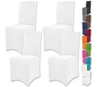 Gräfenstayn 4 pcs Fundas para sillas elásticas Henry - respaldos Redondos y angulares - Paquete Benefit - Ajuste bi-elástico con Sello Oeko-Tex Standard 100: "Confianza Verificada (Blanco)