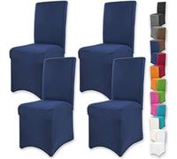 Gräfenstayn 4 pcs Fundas para sillas elásticas Henry - respaldos Redondos y angulares - Paquete Benefit - Ajuste bi-elástico con Sello Oeko-Tex Standard 100: "Confianza Verificada (Azul)