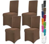 Gräfenstayn 4 pcs Fundas para sillas elásticas Henry - respaldos Redondos y angulares - Paquete Benefit - Ajuste bi-elástico con Sello Oeko-Tex Standard 100: "Confianza Verificada (Marrón)