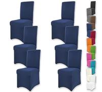 Gräfenstayn 6 pcs Fundas para sillas elásticas Henry - respaldos Redondos y angulares - Paquete Benefit - Ajuste bi-elástico con Sello Oeko-Tex Standard 100: "Confianza Verificada (Azul)
