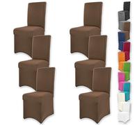 Gräfenstayn 6 pcs Fundas para sillas elásticas Henry - respaldos Redondos y angulares - Paquete Benefit - Ajuste bi-elástico con Sello Oeko-Tex Standard 100: "Confianza Verificada (Marrón)