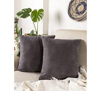 Gräfenstayn Juego de 2 Funda para Cojín de Terciopelo de Pana 45x45 cm - Oeko Tex Standard 100 - Suaves Fundas Decorativas de cojín concon Cremallera Oculta para sofá y Cama (Antracita)