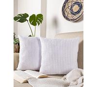 Gräfenstayn Juego de 2 Funda para Cojín de Terciopelo de Pana 45x45 cm - Oeko Tex Standard 100 - Suaves Fundas Decorativas de cojín concon Cremallera Oculta para sofá y Cama (Blanco)