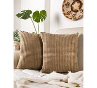 Gräfenstayn Juego de 2 Funda para Cojín de Terciopelo de Pana 45x45 cm - Oeko Tex Standard 100 - Suaves Fundas Decorativas de cojín concon Cremallera Oculta para sofá y Cama (marrón)