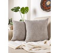 Gräfenstayn Juego de 2 Funda para Cojín de Terciopelo de Pana 45x45 cm - Oeko Tex Standard 100 - Suaves Fundas Decorativas de cojín concon Cremallera Oculta para sofá y Cama (Gris)